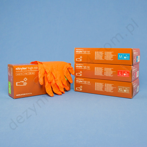 AMBULANCE PF NITRILE / NITRYLEX HIGH RISK pomarańczowe rękawice nitrylowe - rozm. S (100 szt.)