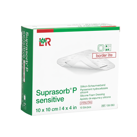 SUPRASORB P sensitive 10 x 10 cm. Opatrunek z pianki z warstwą silikonową, border lite (10 szt.)