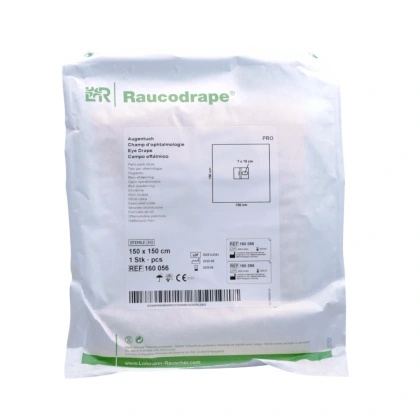 RAUCODRAPE - Serweta okulistyczna,150 x 150 cm. (otw.7 x 10cm) STERYLNA, Z WORKIEM NA PŁYNY