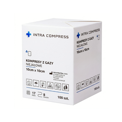 Kompresy gazowe 17. nitkowe 8. warst. 10 x 10 cm (100 szt.) - Intra Med