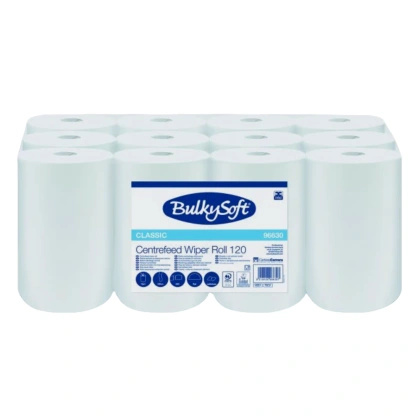 Ręcznik w roli, 1-warstwowy, centralnie dozowany, MINI, biały, 120 m (12 rolek) - BulkySoft