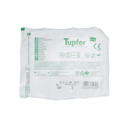 Tupfery gazowe fasolki 17. nitkowe z nitką RTG  15 x 15 cm. (10 szt.) sterylne - Matopat