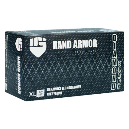 Rękawice nitrylowe, bezpudrowe, wytrzymałe, czarne (100 szt.) - Hand Armor