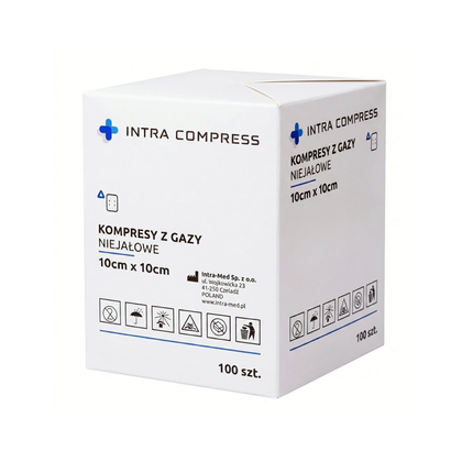 Kompresy gazowe 13. nitkowe 8. warst. 10 x 10 cm (100 szt.) - Intra Med