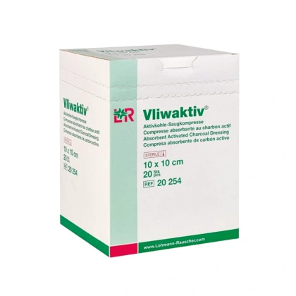 VLIWAKTIV 10 x 10 cm. Opatrunek z węglem aktywowanym chłonny (20 szt.)