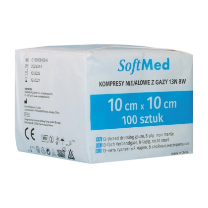 Kompresy gazowe 13. nitkowe 8. warst. 10 x 10 cm (100 szt.) - SoftMed