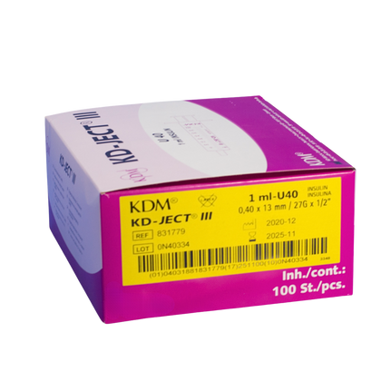 Strzykawka trzyczęściowa 1 ml do insuliny U-40 z igłą 0,4 x 13 mm (100 szt.) - KD-JECT
