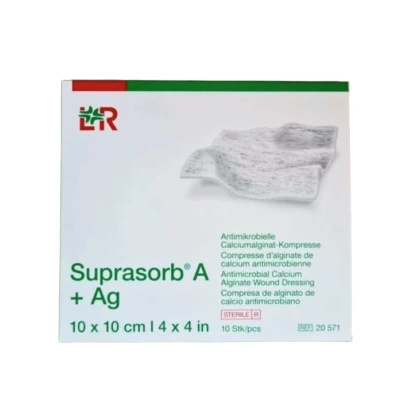 SUPRASORB A+Ag 10 x 10 cm. Opatrunek przeciwbakteryjny ze srebrem (10 szt.)