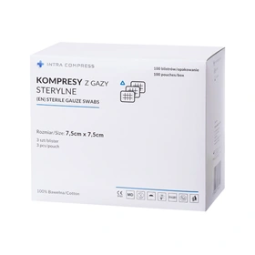 Kompresy gazowe 17. nitkowe 8. warst. 7,5 x 7,5 cm (op. 100 x 3 szt.) sterylne - Intra Med