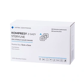 Kompresy gazowe 17. nitkowe 8. warst. 5 x 5 cm (op. 100 x 3 szt.) sterylne - Intra Med