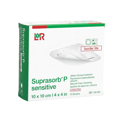 SUPRASORB P sensitive 10 x 10 cm. Opatrunek z pianki z warstwą silikonową, border lite (10 szt.)