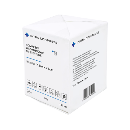 Kompresy gazowe 13. nitkowe 8. warst. 7,5 x 7,5 cm (100 szt.) - Intra Med