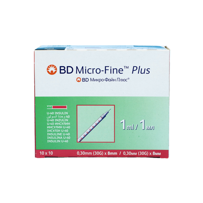Strzykawka trzyczęściowa do insuliny 1 ml U-40 z igłą 0,3 x 8 mm (100 szt.) - BD