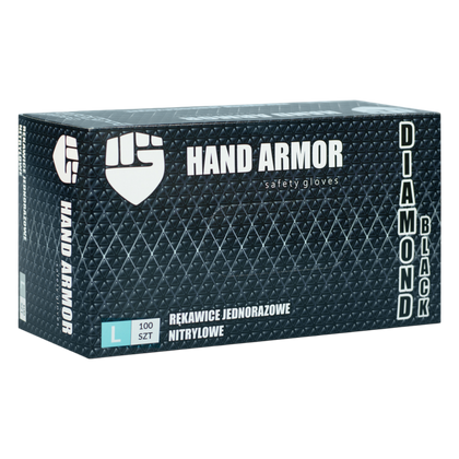 Rękawice nitrylowe, bezpudrowe, wytrzymałe, czarne (100 szt.) - Hand Armor