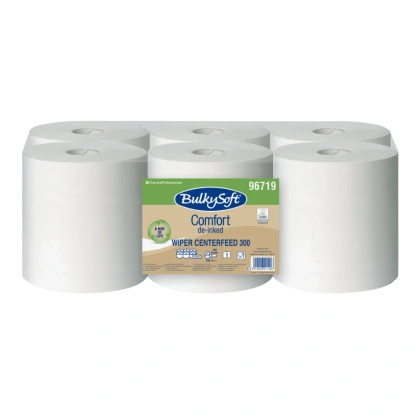 Ręcznik w roli, 1-warstwowy, centralnie dozowany, MAXI, biały, <br>300 m (6 rolek) De-inked - BulkySoft