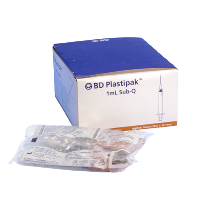 Strzykawka trzyczęściowa 1 ml, z igłą SUB-Q 0,45 x 12,7 mm (100 szt.) - BD Plastipak