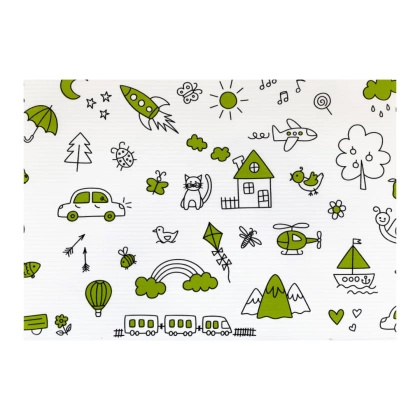 Podkład podfoliowany w rolce 33 cm x 20 m, perforacja co 50 cm - dziecięcy, zielone wzorki