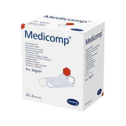 Kompresy włókninowe 4. warst. MEDICOMP 7,5 x 7,5 cm. (25 x 2 szt.) sterylne