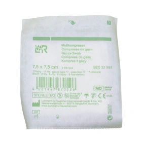 Kompresy gazowe 17. nitkowe 8. warst. 7,5 x 7,5 cm. (3 szt.) sterylne - L&R