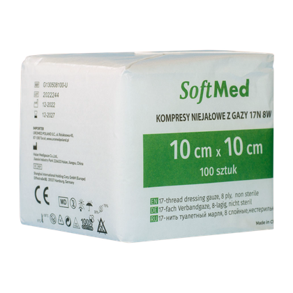 Kompresy gazowe 17. nitkowe 8. warst. 10 x 10 cm  (100 szt.) - SoftMed
