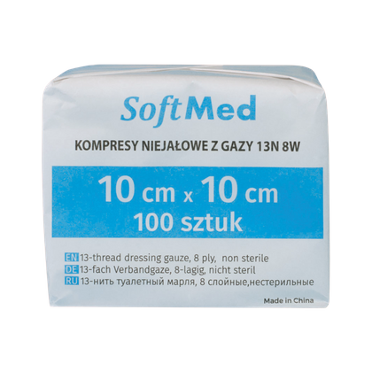 Kompresy gazowe 13. nitkowe 8. warst. 10 x 10 cm  (100 szt.) - SoftMed