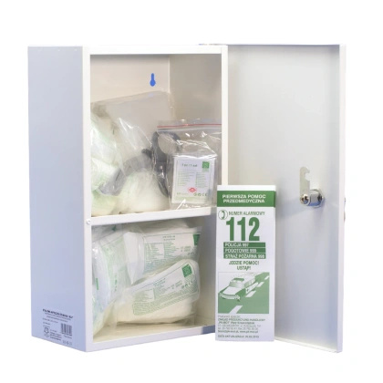 Apteczka ścienna, stalowa „40” DIN 13157 + aparat do sztucznego oddychania