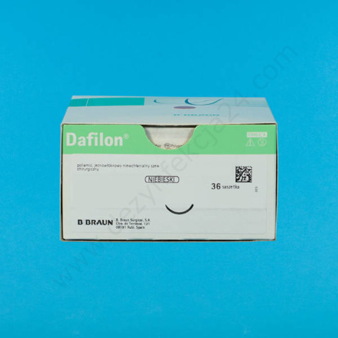 Nici DAFILON 4/0 DS19 Ig. 19 mm T 45 cm, 3/8 koła, odwrotnie tnąca - niewchłanialne, monofilament, poliamid, niebieska (36 szt.)