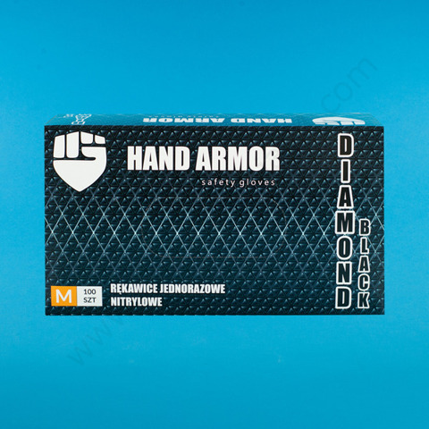 Rękawice nitrylowe, bezpudrowe, wytrzymałe, czarne (100 szt.) - Hand Armor